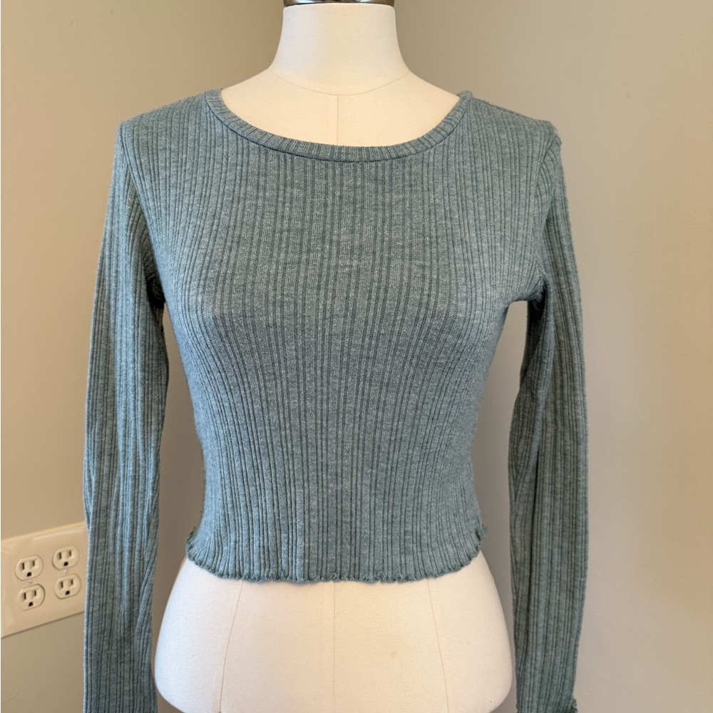Aeropostale Women's Ribbed Long Sleeve Top - Teal